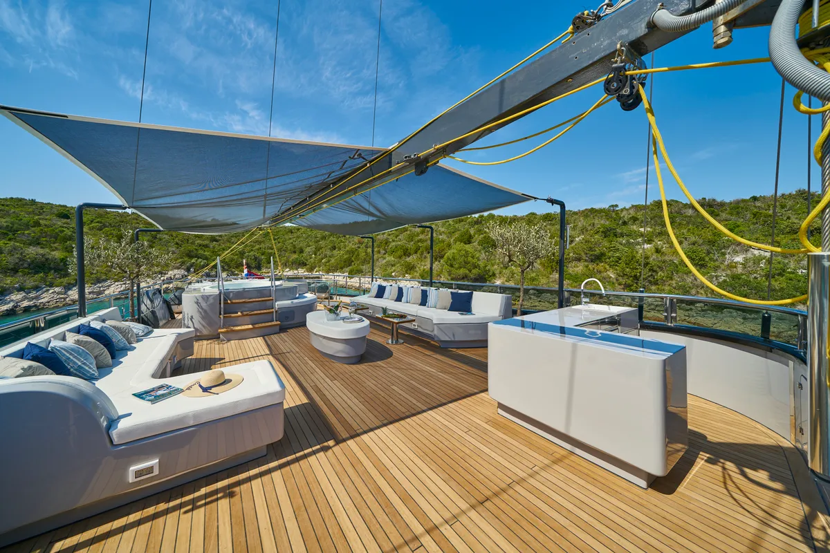 Deck of Rara Avis, a Gulet Luxury Sailing Yacht motor yacht at Split, Croatia