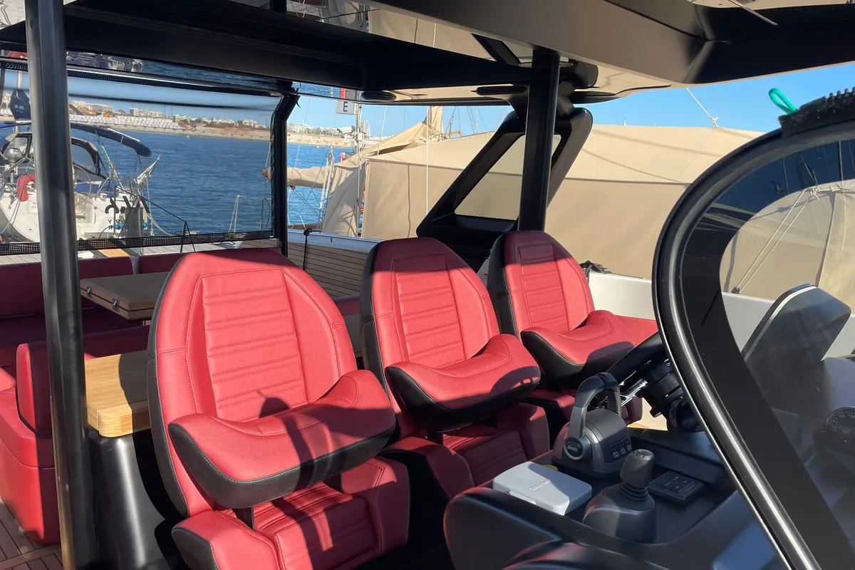 Cockpit of Cranchi A 46, a motorboat at Cannes, France