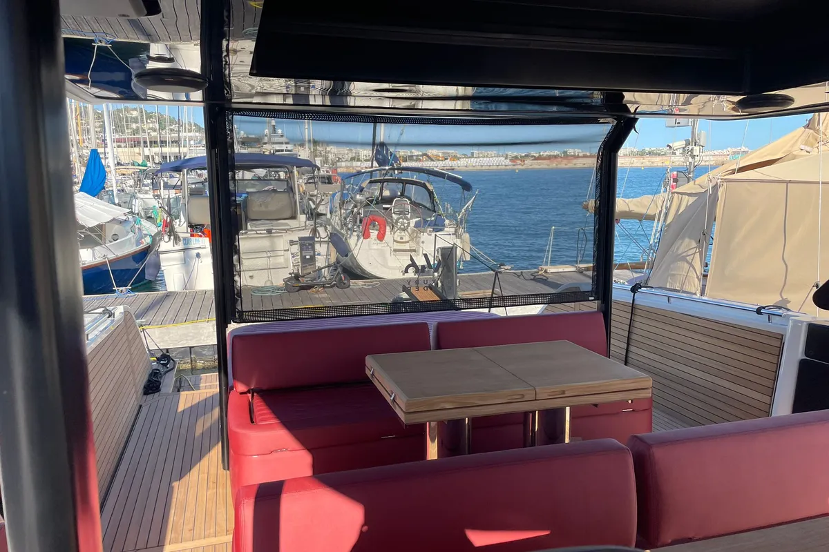 Deck of Cranchi A 46, a motorboat at Cannes, France
