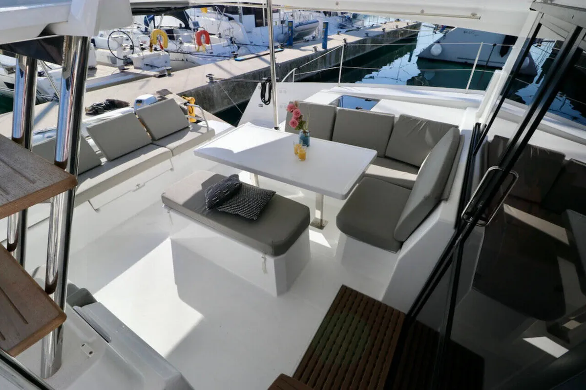 Deck of Mouse, a Fountaine Pajot Astrea 42 catamaran at Općina Rogoznica, Croatia