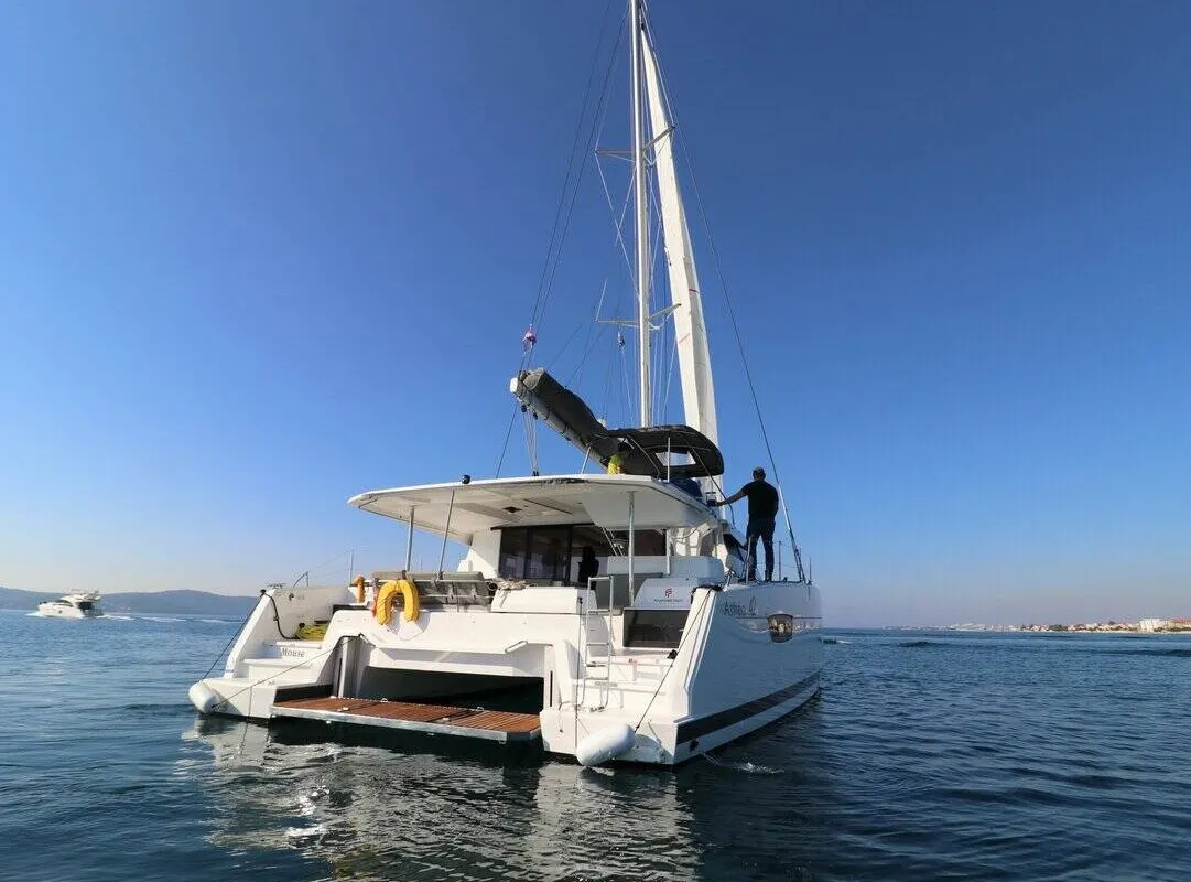 Exterior view of Mouse, a Fountaine Pajot Astrea 42 catamaran at Općina Rogoznica, Croatia