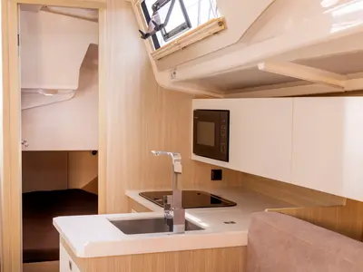 Galley of Zimny Kat, a Northman Maxus 34 sailboat at Sztynort, Poland