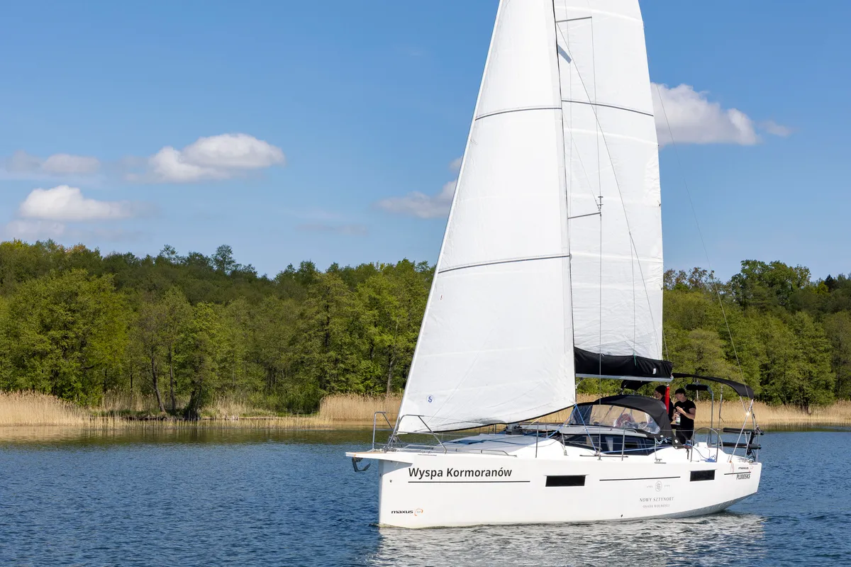 Exterior view of Zimny Kat, a Northman Maxus 34 sailboat at Sztynort, Poland