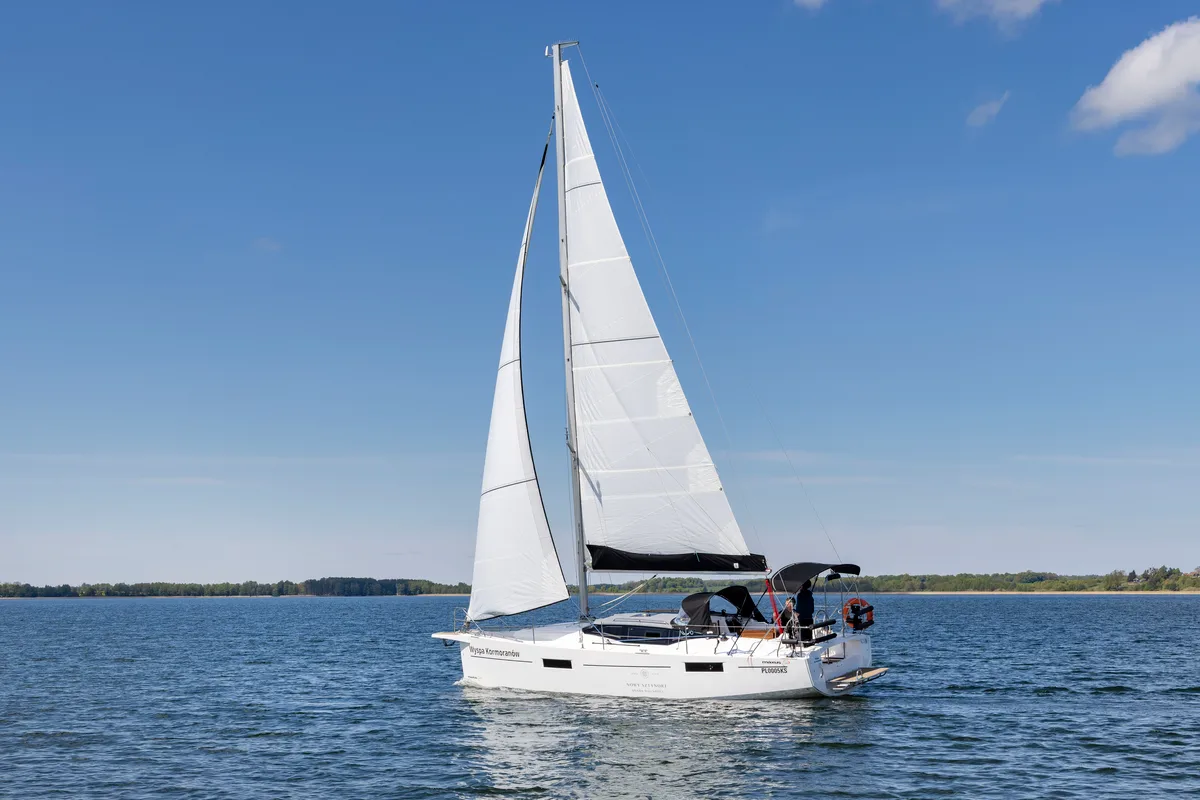Exterior view of Zimny Kat, a Northman Maxus 34 sailboat at Sztynort, Poland
