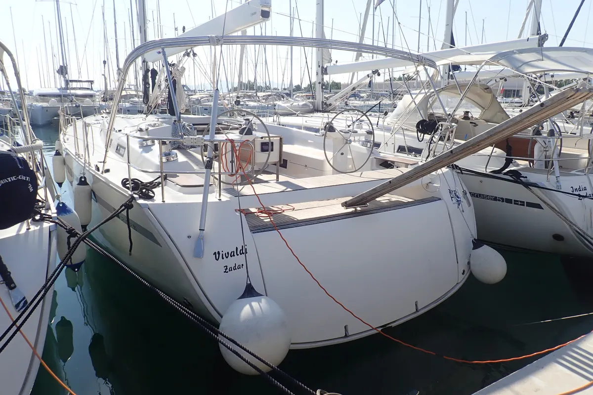 Exterior view of Vivaldi, a Bavaria 55 Cruiser sailboat at Sukošan, Croatia