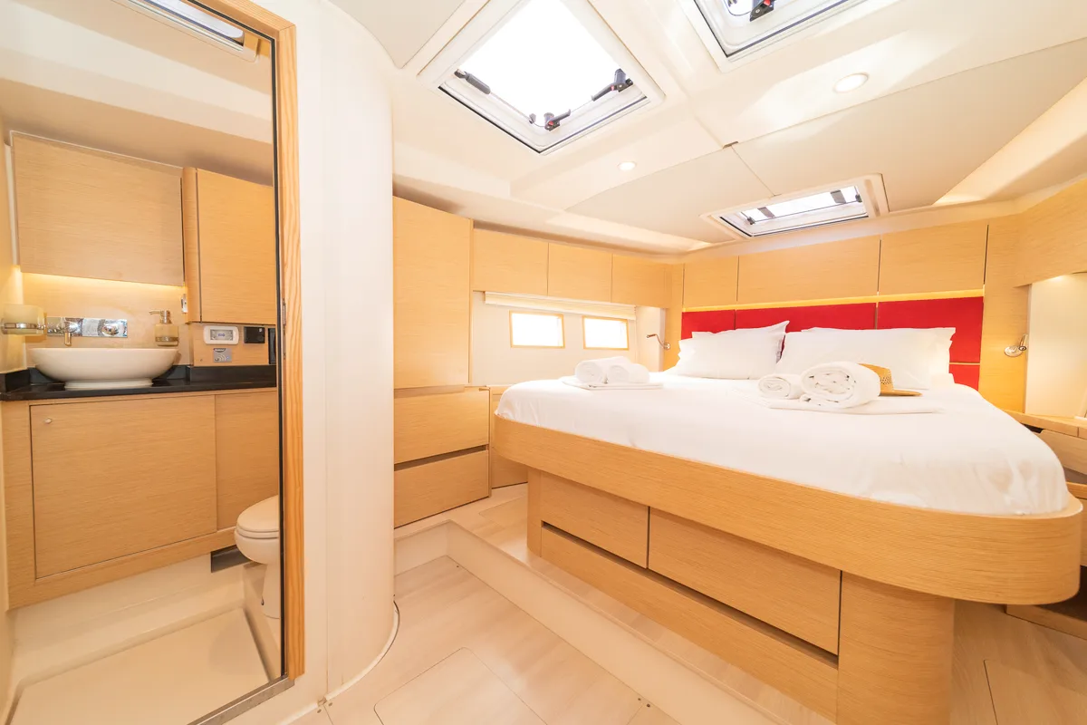 Cabin on Amadea, a Hanse 588 sailboat at Kos, Greece