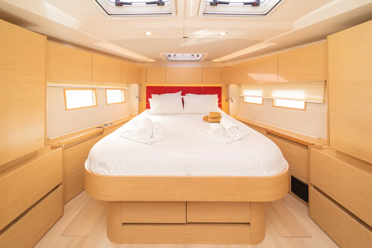 Cabin on Amadea, a Hanse 588 sailboat at Kos, Greece