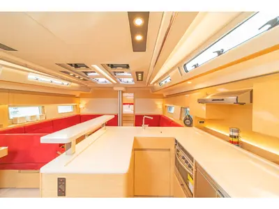 Galley of Amadea, a Hanse 588 sailboat at Kos, Greece