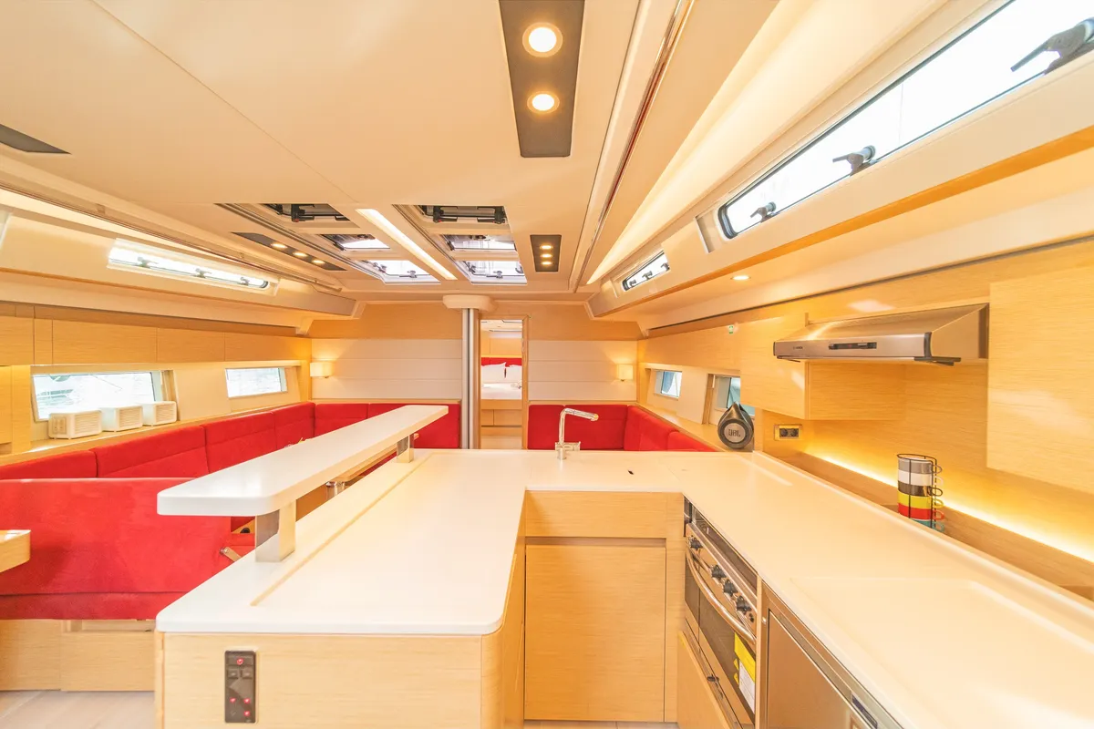 Galley of Amadea, a Hanse 588 sailboat at Kos, Greece