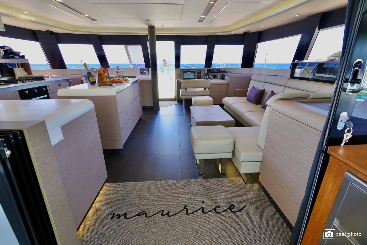 Salon of Maurice, a Fountaine Pajot Samana 59 catamaran at Cannigione, Italy