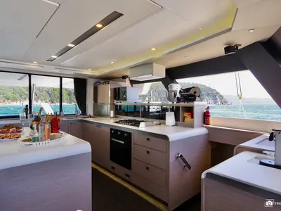 Galley of Maurice, a Fountaine Pajot Samana 59 catamaran at Cannigione, Italy