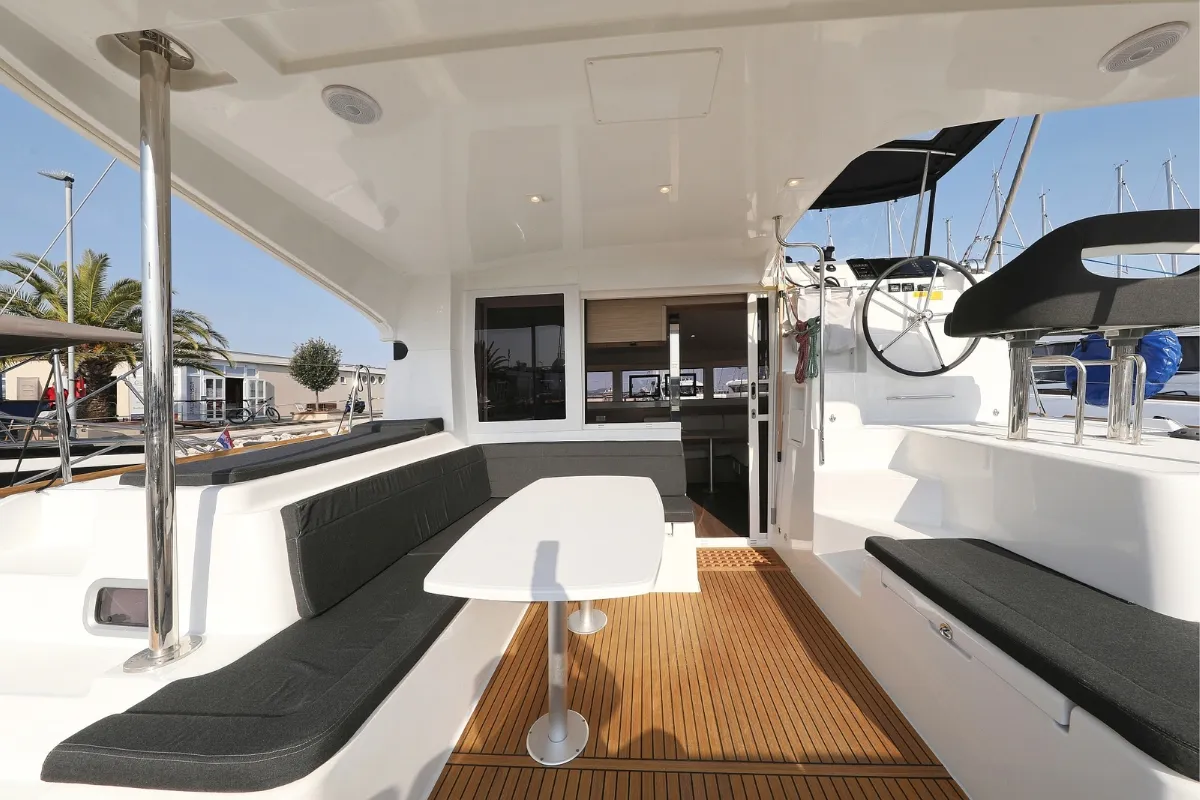 Deck of Lipstick, a Lagoon 40 catamaran at Grad Biograd na Moru, Croatia
