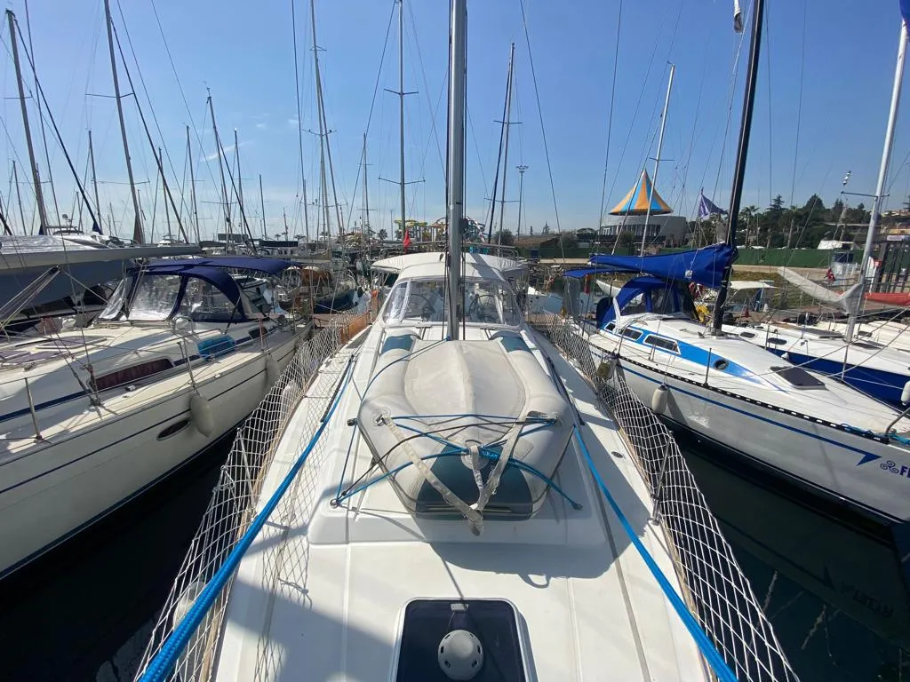Deck of Tina, a Beneteau Oceanis 41 sailboat at Fethiye, Turkey