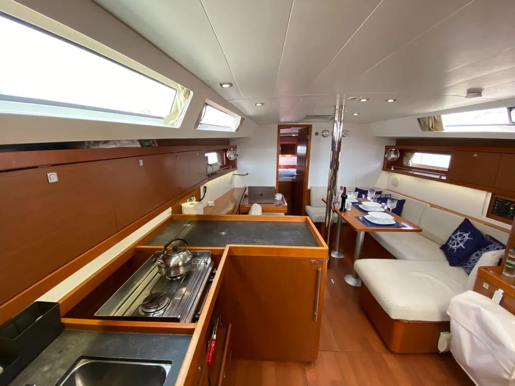 Salon of Tina, a Beneteau Oceanis 41 sailboat at Fethiye, Turkey