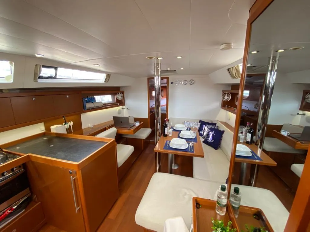 Salon of Tina, a Beneteau Oceanis 41 sailboat at Fethiye, Turkey