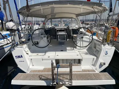 Cockpit of Tina, a Beneteau Oceanis 41 sailboat at Fethiye, Turkey