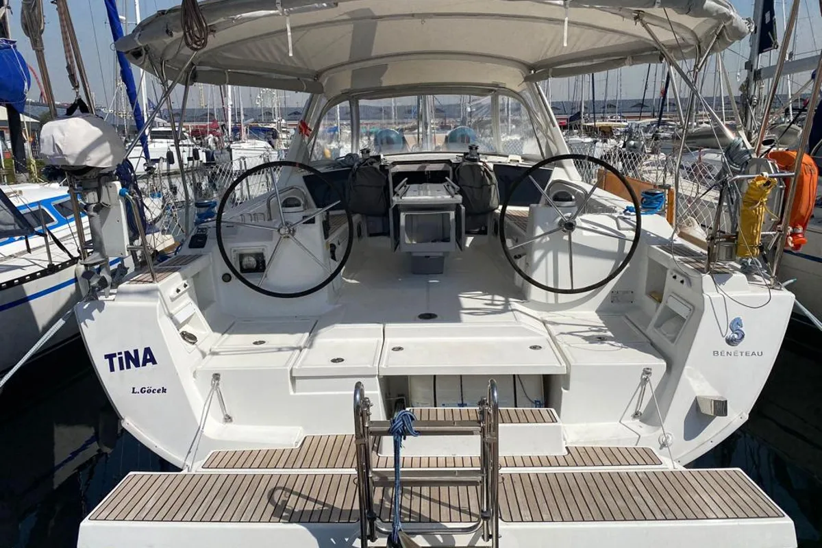 Cockpit of Tina, a Beneteau Oceanis 41 sailboat at Fethiye, Turkey