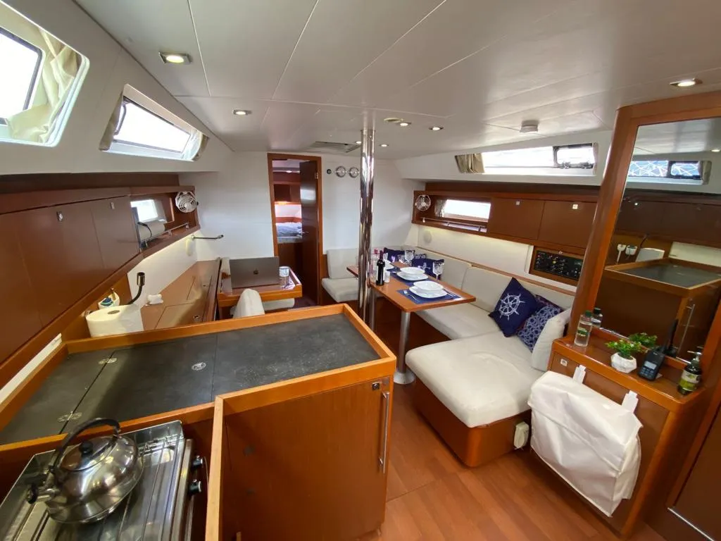 Salon of Tina, a Beneteau Oceanis 41 sailboat at Fethiye, Turkey
