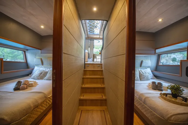 Cabin on Golden Blue, a Custom Made Golden blue motor yacht at Fethiye, Turkey