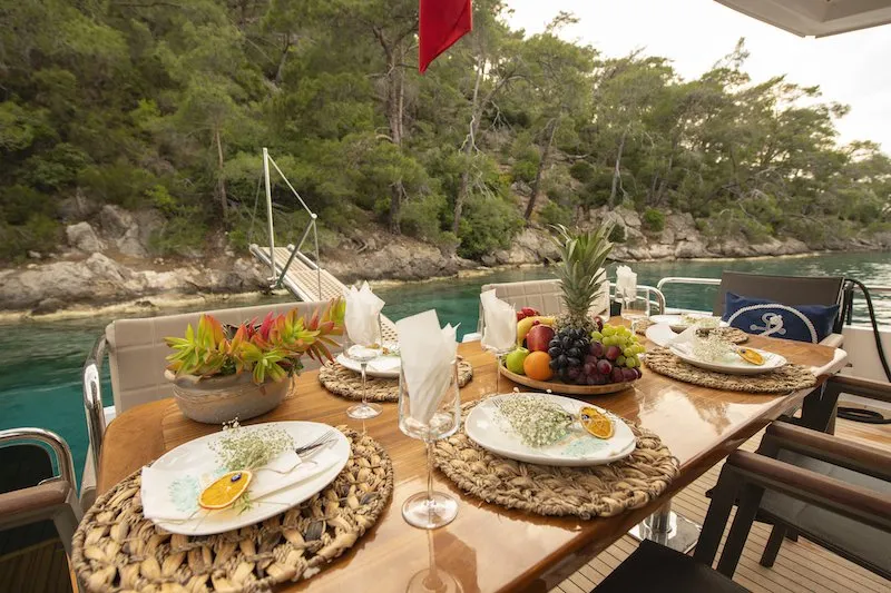 Deck of Golden Blue, a Custom Made Golden blue motor yacht at Fethiye, Turkey