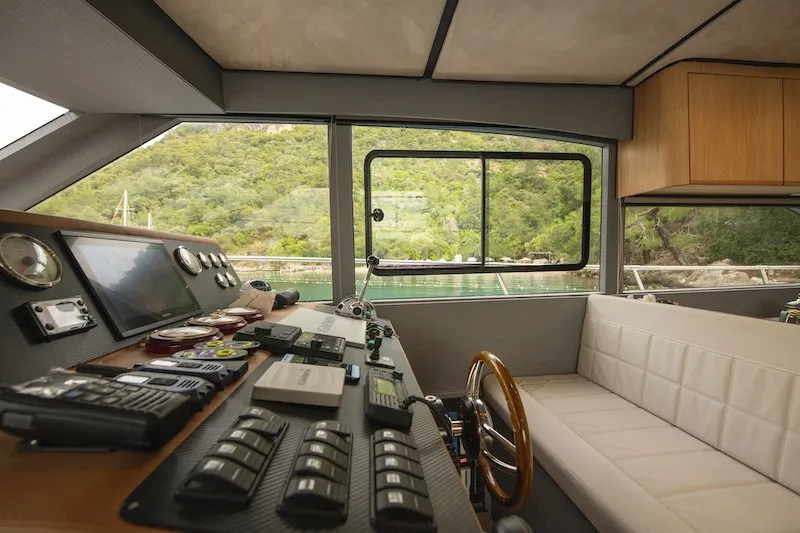 Cockpit of Golden Blue, a Custom Made Golden blue motor yacht at Fethiye, Turkey