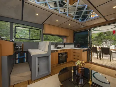 Galley of Golden Blue, a Custom Made Golden blue motor yacht at Fethiye, Turkey