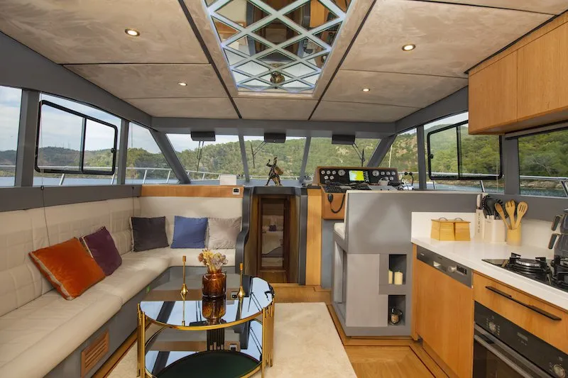 Salon of Golden Blue, a Custom Made Golden blue motor yacht at Fethiye, Turkey