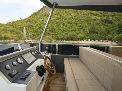 Cockpit of Golden Blue, a Custom Made Golden blue motor yacht at Fethiye, Turkey