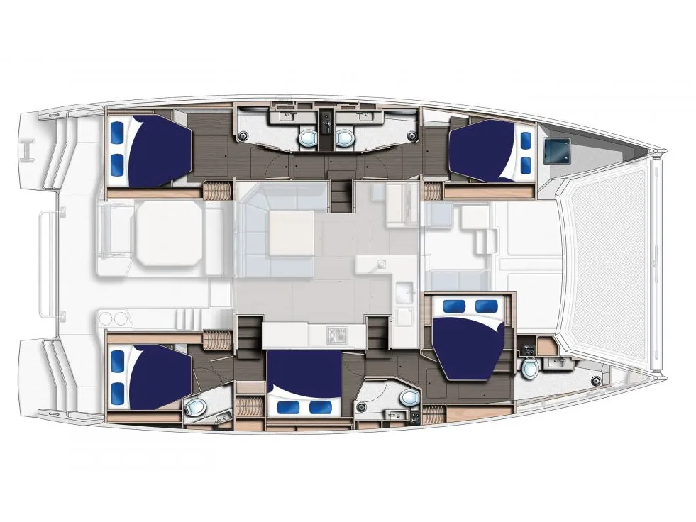 Floor plan of Moorings 5000-6 Club, a Leopard 50 catamaran at Road Town, British Virgin Islands