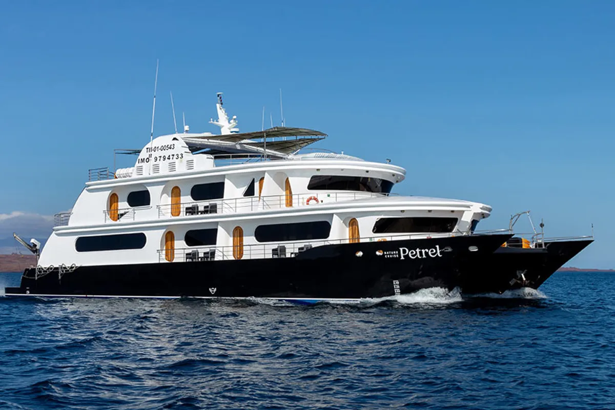 Exterior view of Petrel - Cabin 8, a Gulet Power Catamaran catamaran at Baltra, Ecuador