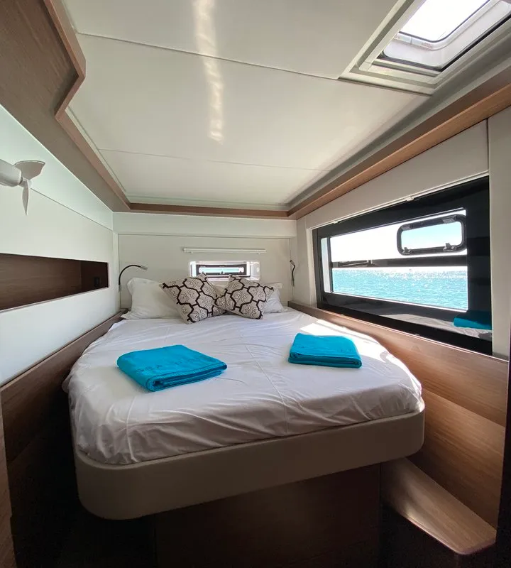 Cabin on Sea Spirit II, a Nautitech 46 Fly catamaran at Grande Rivière Noire VCA, Mauritius