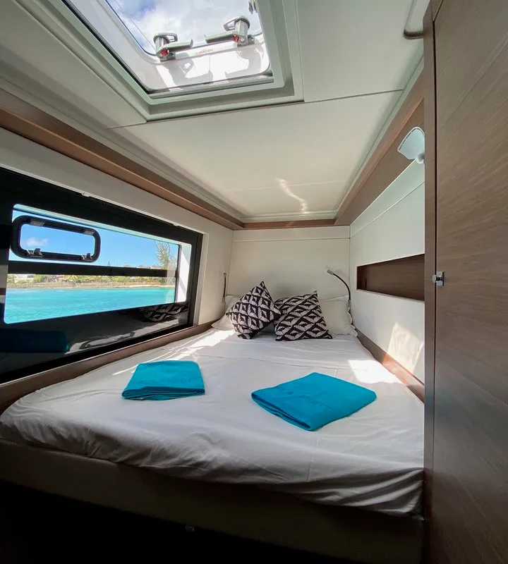 Cabin on Sea Spirit II, a Nautitech 46 Fly catamaran at Grande Rivière Noire VCA, Mauritius
