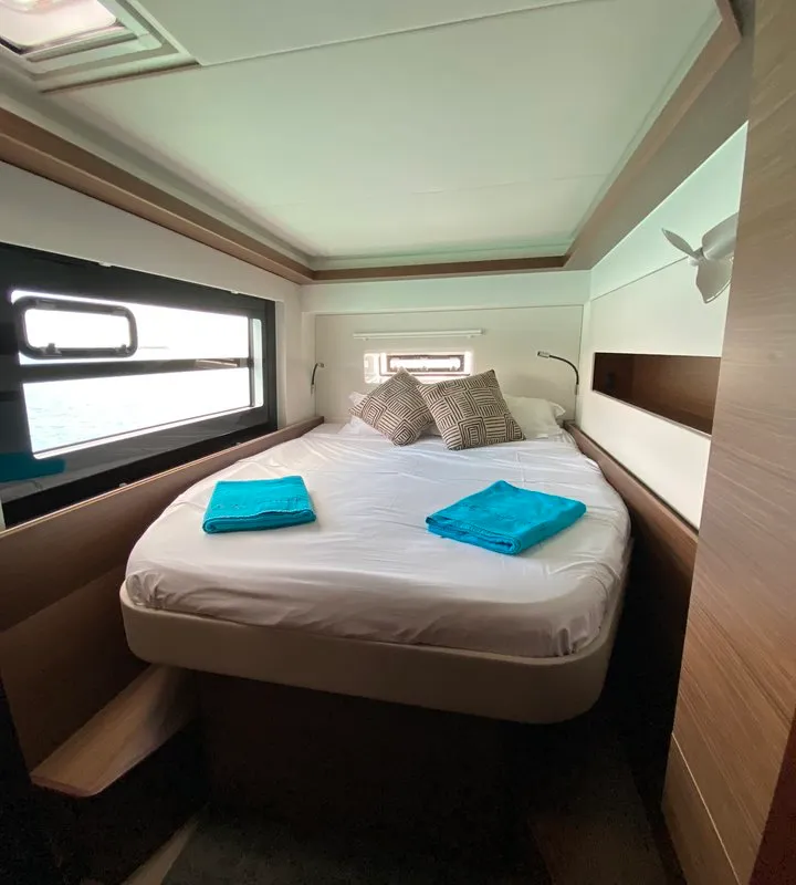 Cabin on Sea Spirit II, a Nautitech 46 Fly catamaran at Grande Rivière Noire VCA, Mauritius