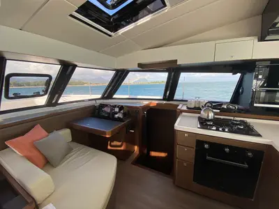 Galley of Sea Spirit II, a Nautitech 46 Fly catamaran at Grande Rivière Noire VCA, Mauritius
