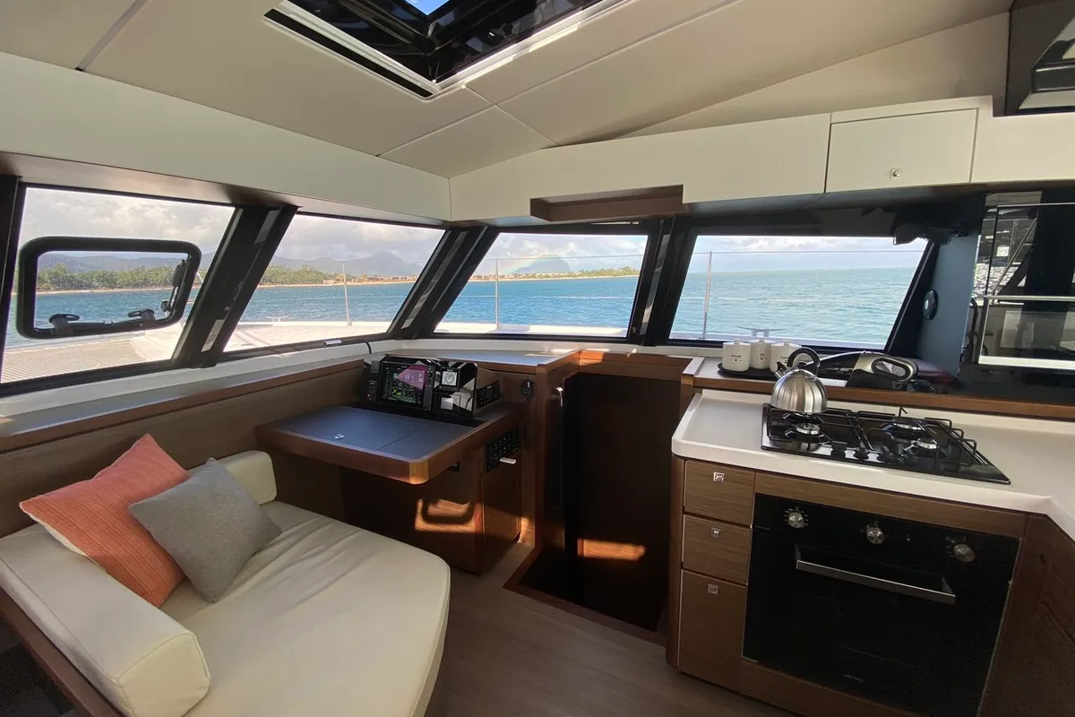 Galley of Sea Spirit II, a Nautitech 46 Fly catamaran at Grande Rivière Noire VCA, Mauritius