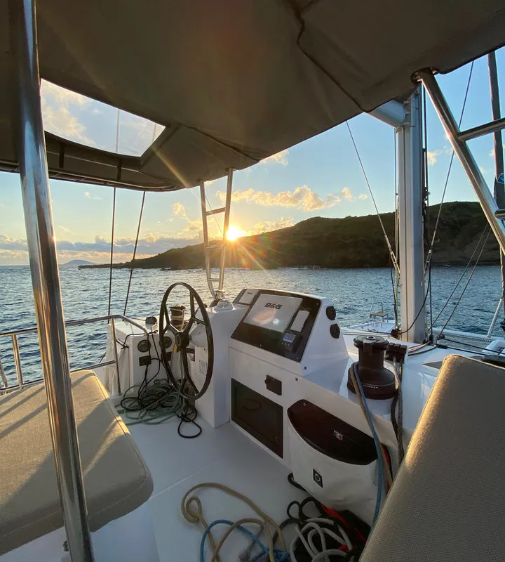 Cockpit of Sea Spirit II, a Nautitech 46 Fly catamaran at Grande Rivière Noire VCA, Mauritius
