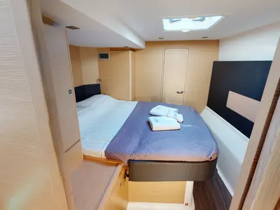 Cabin on Vittoria, a Dufour Catamaran 48 catamaran at Olbia, Italy