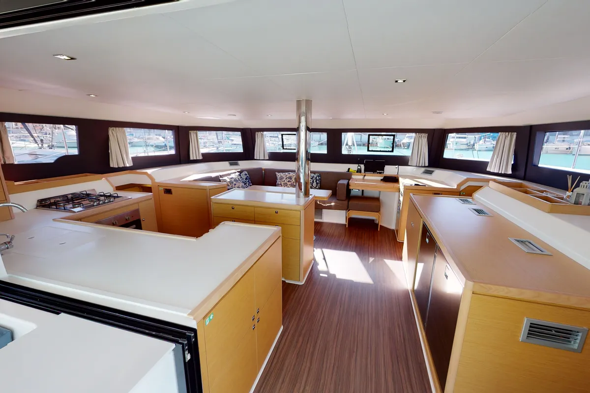 Galley of Vittoria, a Dufour Catamaran 48 catamaran at Olbia, Italy
