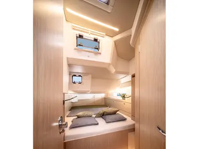 Cabin on Vela, a Bavaria Cruiser 46 sailboat at Fethiye, Turkey