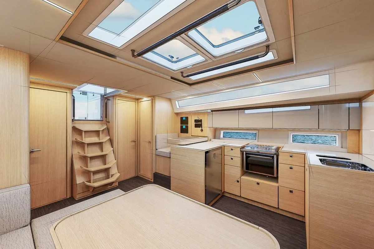 Salon of Vela, a Bavaria Cruiser 46 sailboat at Fethiye, Turkey