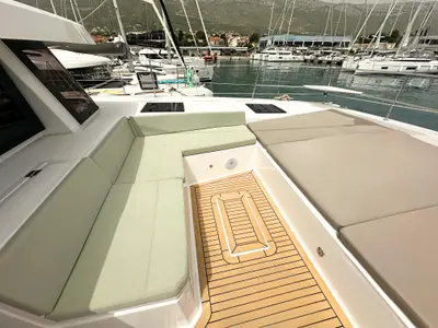 Deck of Maestro, a Bali 4.6 catamaran at Kaštela, Croatia