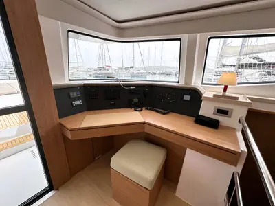 Cockpit of Maestro, a Bali 4.6 catamaran at Kaštela, Croatia