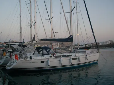 Exterior view of Almyra, a Jeanneau Sun Odyssey 49i sailboat at Municipal Unit of Nea Peramos, Greece