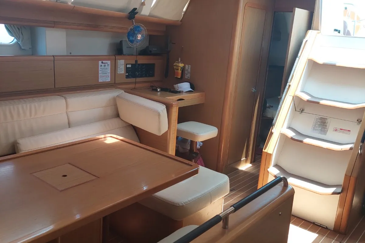 Salon of Almyra, a Jeanneau Sun Odyssey 49i sailboat at Municipal Unit of Nea Peramos, Greece