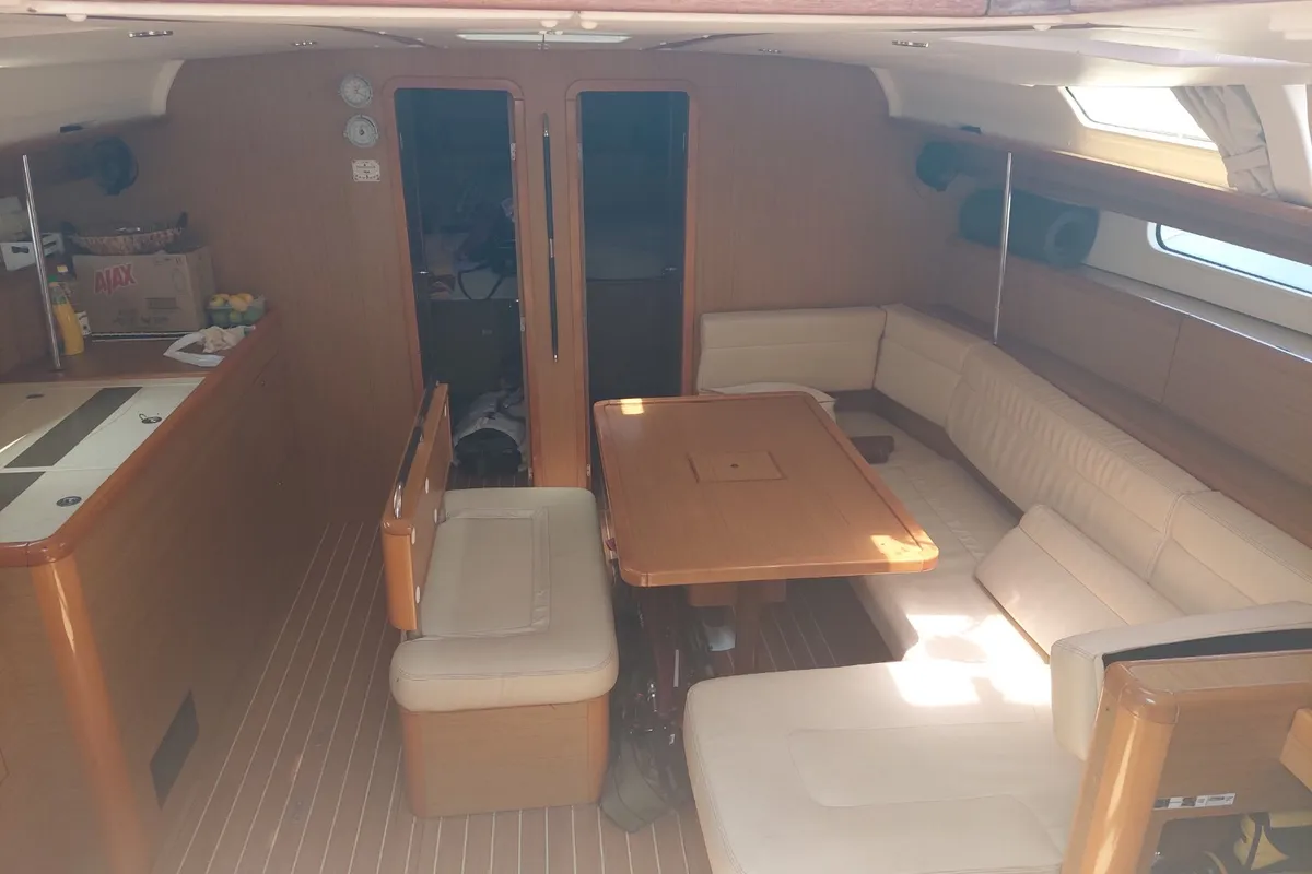 Salon of Almyra, a Jeanneau Sun Odyssey 49i sailboat at Municipal Unit of Nea Peramos, Greece