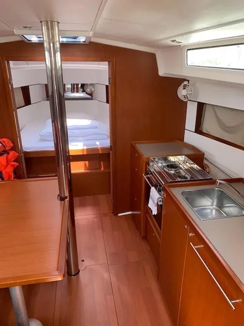 Galley of Bordeaux, a Beneteau Oceanis 38.1 sailboat at Seget Donji, Croatia