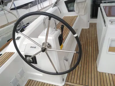 Cockpit of Bordeaux, a Beneteau Oceanis 38.1 sailboat at Seget Donji, Croatia