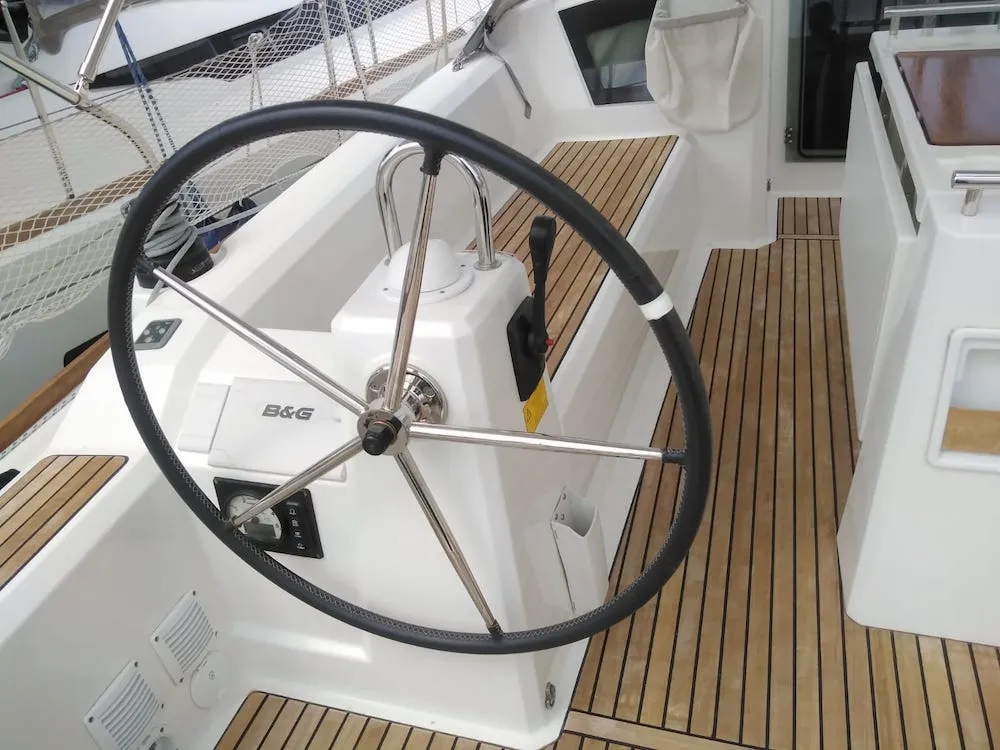 Cockpit of Bordeaux, a Beneteau Oceanis 38.1 sailboat at Seget Donji, Croatia