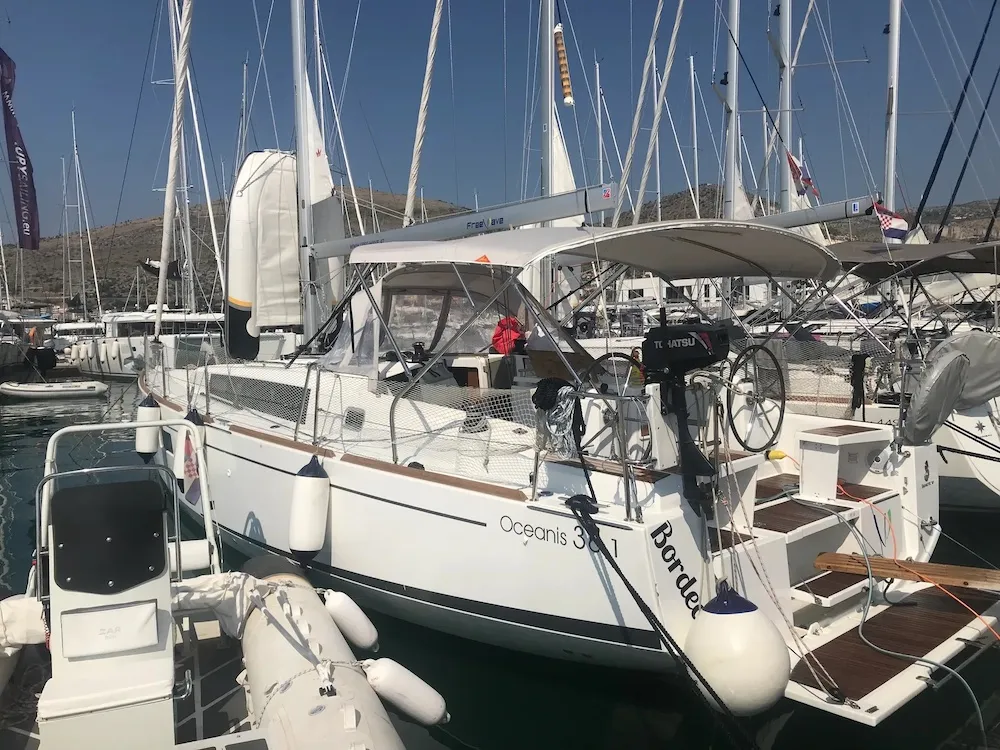 Exterior view of Bordeaux, a Beneteau Oceanis 38.1 sailboat at Seget Donji, Croatia
