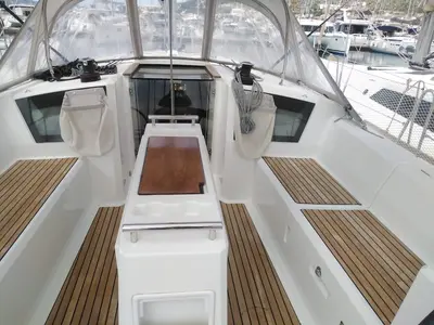 Deck of Bordeaux, a Beneteau Oceanis 38.1 sailboat at Seget Donji, Croatia